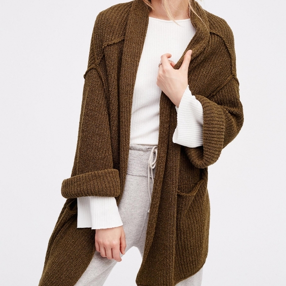 Free People Sweaters - free people low tide chunky boho slouchy slub green ribbed grunge cardi sweater